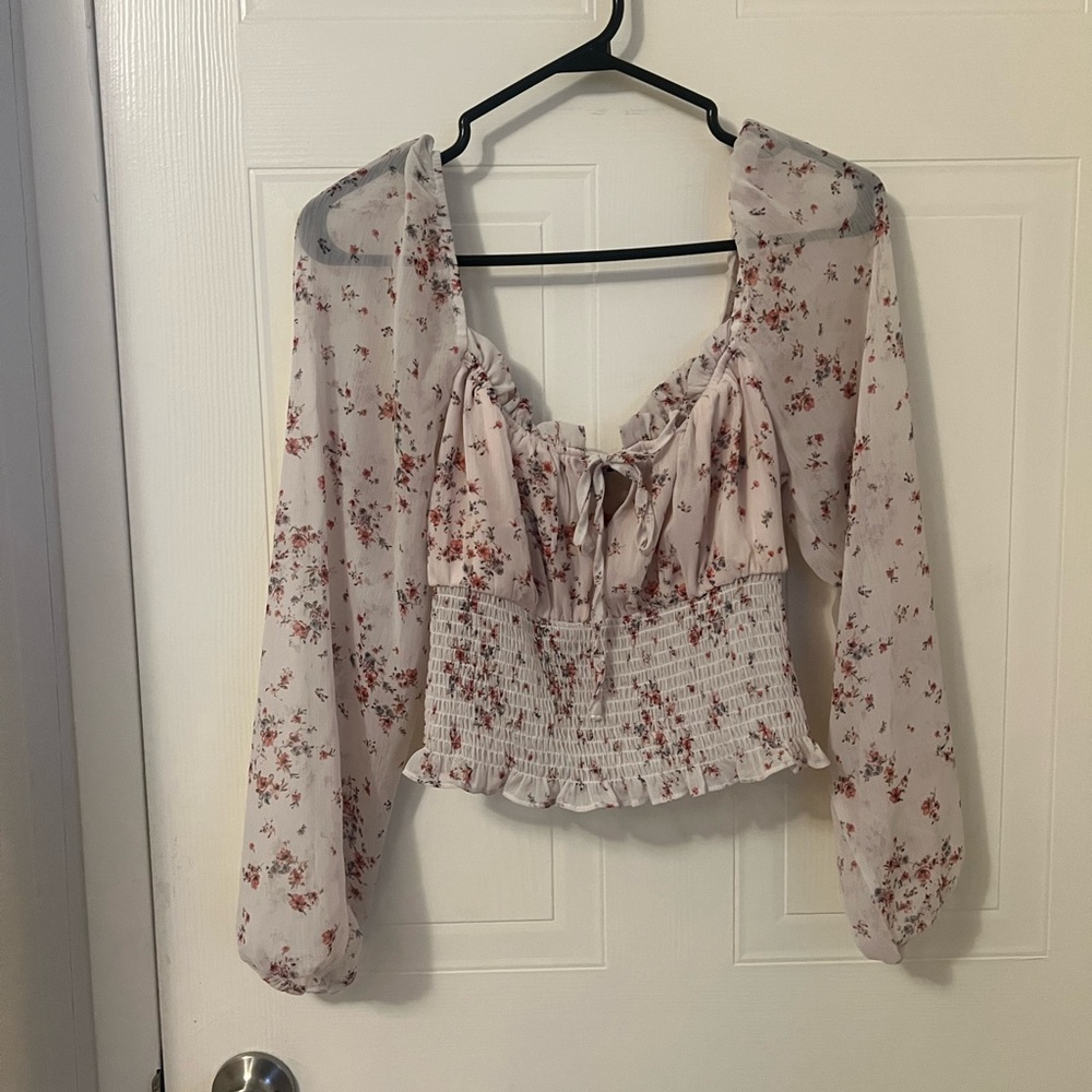 Floral Sheer Sleeve Women's Top
